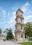 Dolmabahce Clock Tower, or Dolmabahce Saat Kulesi, situated outside Dolmabahce Palace, Istanbul, Turkey