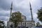 Dolmabahce mosque photographed from the roadside. Photo was taken in autumn in cloudy weather.