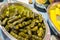 Dolmas Stuffed Grape Leaves -  filled with a mixture of rice, onions, meat and spices