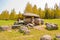 Dolmen in geological park-museum of boulders in Minsk, Belarus.