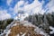 Dolni Morava, Czech Republic, 16 April 2022: Path in the clouds, tourist attraction, spiral platform to observation tower,