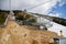 Dolni Morava, Czech Republic, 16 April 2022: Path in the clouds, tourist attraction, spiral platform to observation tower,