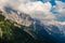 Dolomite mountain landscape in Passo di Rolle, Italy