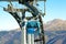 Dolomites , Italy - December 23, 2015: Nebelhorn cable car moving up Mountain in winter time. The offers close views of
