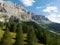 Dolomites Italy mountain range holiday alps landscape clouds aerial cinematic. Mountain aerial drone view. Panorama