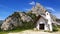 Dolomites landscape with ancient chirch.