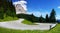 Dolomites landscape with mountain road.