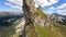 The Dolomites mountain range Italy part of the Southern Limestone Alps. First person view mountain aerial Hiking