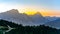 Dolomites panoramic view at morning sunrise time