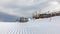 Dolomites, ski area with beautiful slopes. Empty ski slope in winter on a sunny day. Prepare ski slope, Alpe Cermis, Italy