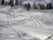 Dolomites snow panorama alpine ski off slope tracks