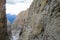 Dolomites via ferrata on rocky mountain wall in the Alpes