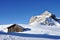 Dolomites winter landscape and hut