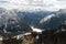 Dolomiti, Italy mountain valley view, forest, lake and winter snow ski