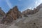 Dolomitic rocky pinnacles along path in the Tofane area