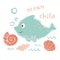 Dolphin baby cute print. Sweet sea animal. Ocean baby - text slogan