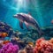 Dolphin gracefully gliding through the underwater world. Generative AI