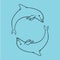 Dolphin icon blue outline style isolated.