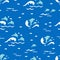 Dolphin Jumping Ocean in Blue Color Palette Vector Graphic Cartoon Seamless Pattern