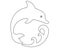 Dolphin jumping over a wave - vector line art picture for coloring with editable outline. Outline. Dolphin - marine mammal editabl