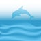 Dolphin Jumps Dives on Abstract Blue Ocean Waves