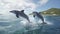 dolphin jumps out of the water, underwater world, clear water, AI generation