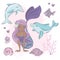 DOLPHIN KISS Mermaid Sea Animals Vector Illustration Set