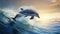 Dolphin leaping out of the ocean waves at sunset. Animal in its natural habitat. The beauty of nature. Concept of