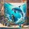 Dolphin Mural Graffiti Artist Painting Ocean Scene Brick Wall Vintage City Building AI Generated