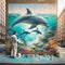 Dolphin Mural Graffiti Artist Painting Ocean Scene Brick Wall Vintage City Building AI Generated