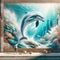Dolphin Mural Graffiti Artist Painting Ocean Scene Brick Wall Vintage City Building AI Generated