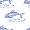 Dolphin in the sea. Hand-drawn illustration. Fish in the ocean, underwater world, travel,