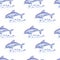 Dolphin in the sea. Hand-drawn illustration. Fish in the ocean, underwater world, travel,