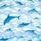 Dolphin seamless pattern. Sea waves and fish background.