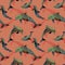 Dolphin silhouette in seamless pattern. Ocean animal on pink background.