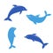 Dolphin silhouettes on the white background