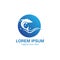 Dolphin smart fish jump logo in the sea template design.