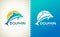 Dolphin and sun logo vector. Underwater animal mammals.