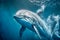 Dolphin swimming underwater, hunting and attacking, predator, Generative AI