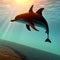 Dolphin swims under the water, the sun rays pierce through the waters of the sea. Generative AI