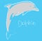 Dolphin symbol, logo, sign cartoon art line design side view has word