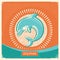 Dolphin symbol retro poster with blue sea wave on old paper back