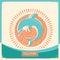 Dolphin symbol retro poster with blue sea wave on old paper text