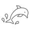 Dolphin thin line icon, marine concept, Dolphin jumping with splashes of water sign on white background in outline style