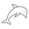 Dolphin thin line icon, marine life concept, underwater world sign on white background, jumping dolphin icon in outline