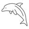 Dolphin thin line icon, ocean concept, Dolphin sea animal sign on white background, one jumping dolphin icon in outline