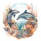 Dolphin Under the Sea Graceful Depths: Watercolor An Enchanting Dive into Underwater Serenity