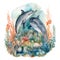 Dolphin Under the Sea Graceful Depths: Watercolor An Enchanting Dive into Underwater Serenity