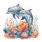 Dolphin Under the Sea Graceful Depths: Watercolor An Enchanting Dive into Underwater Serenity