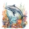 Dolphin Under the Sea Graceful Depths: Watercolor An Enchanting Dive into Underwater Serenity